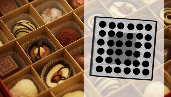 Position and completeness check of a box of chocolates